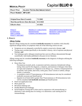 Allergy Testing and Immunotherapy