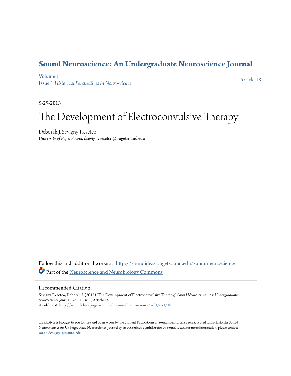 The Development of Electroconvulsive Therapy