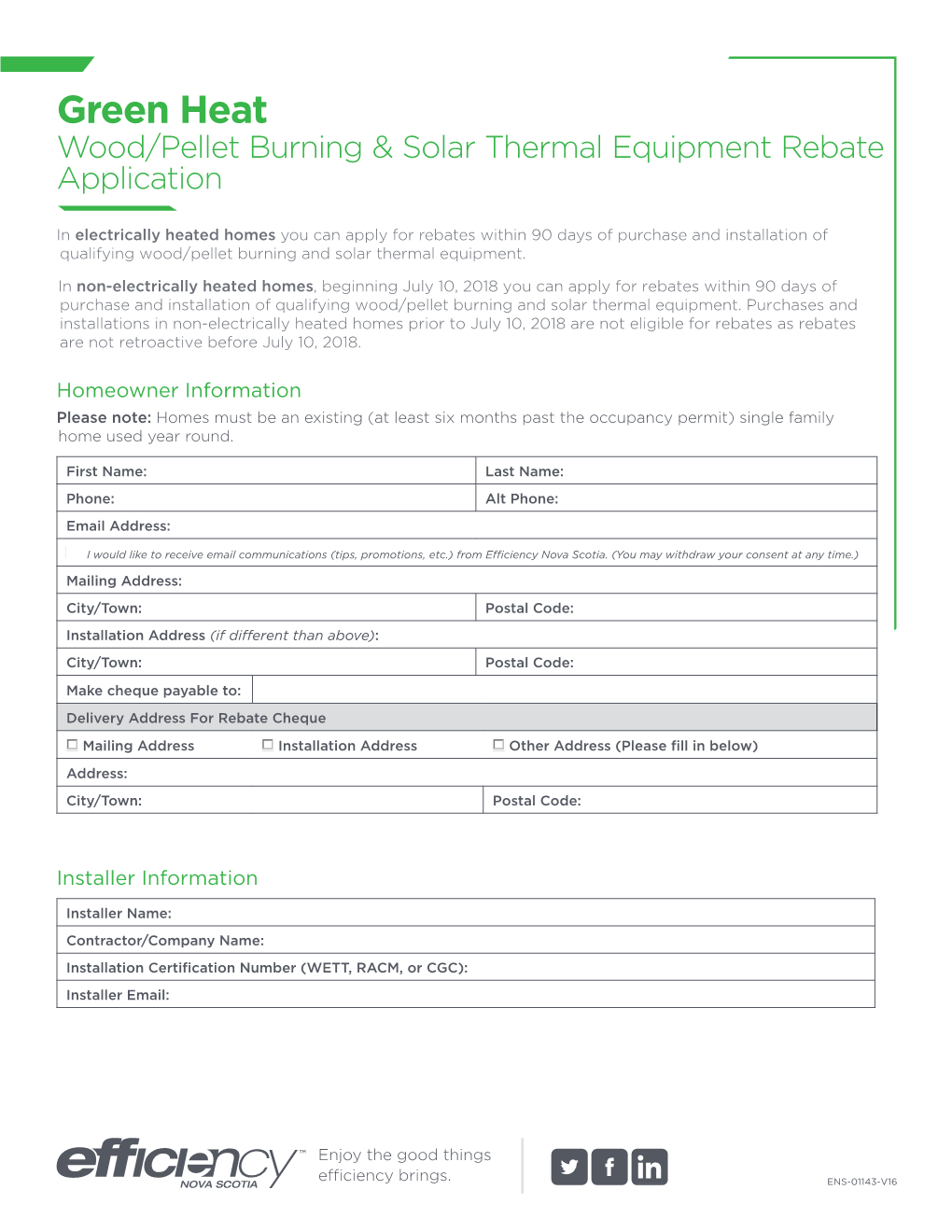 Green Heat Wood/Pellet Burning & Solar Thermal Equipment Rebate Application