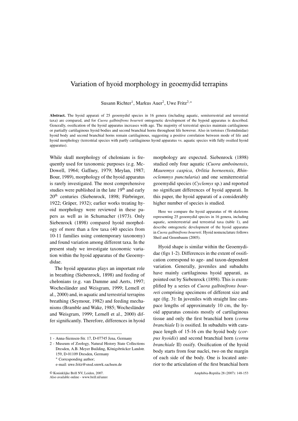 Variation of Hyoid Morphology in Geoemydid Terrapins