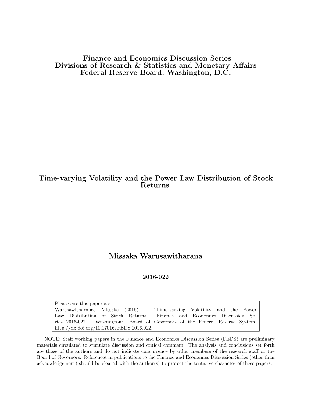 Time-Varying Volatility and the Power Law Distribution of Stock Returns