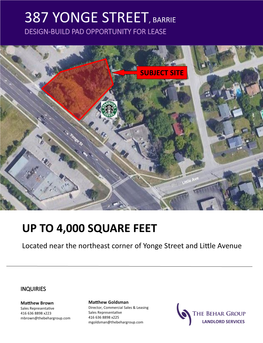 387 Yonge Street, Barrie Design-Build Pad Opportunity for Lease
