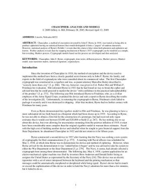 CHAOCIPHER: ANALYSIS and MODELS ¬ 2009 Jeffrey A