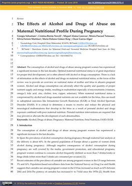 The Effects of Alcohol and Drugs of Abuse on Maternal Nutritional Status