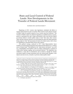 State and Local Control of Federal Lands: New Developments in the Transfer of Federal Lands Movement