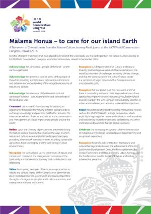 Mālama Honua – to Care for Our Island Earth