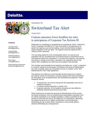Switzerland Tax Alert
