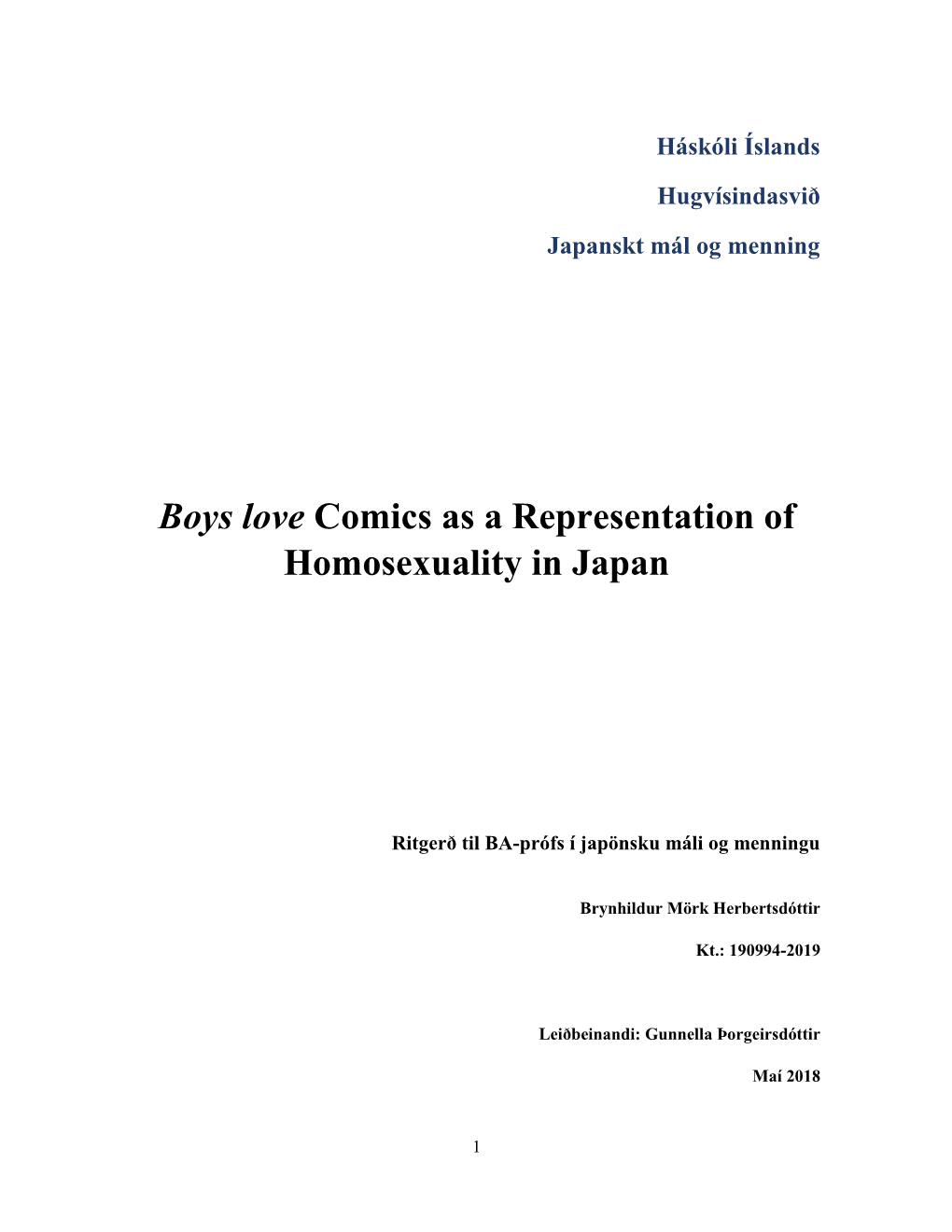 Boys Love Comics As a Representation of Homosexuality in Japan