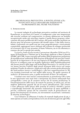 Archeologia Preventiva a Pontelatone (Ce): Nuovi Dati Sulle Dinamiche Insediative in Prossimità Del Fiume Volturno