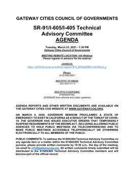 SR-91/I-605/I-405 Technical Advisory Committee AGENDA