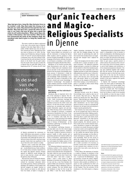 Qur'anic Teachers and Magico- Religious Specialists in Djenné