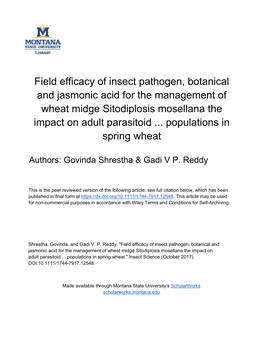 Field Efficacy of Insect Pathogen, Botanical, And