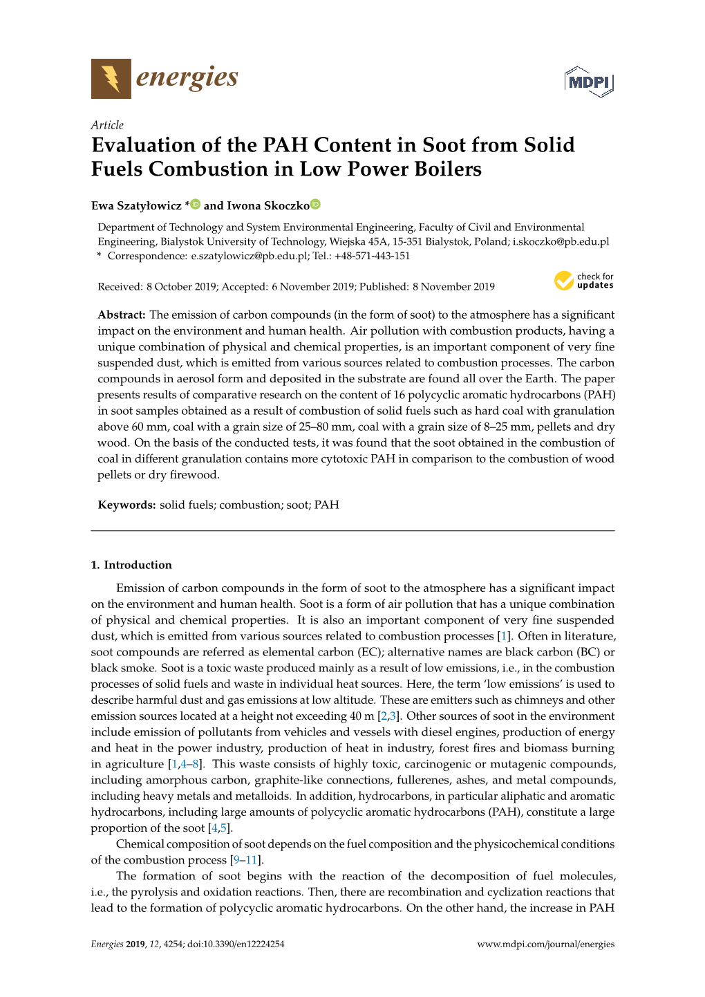 Evaluation of the PAH Content in Soot from Solid Fuels Combustion in Low Power Boilers