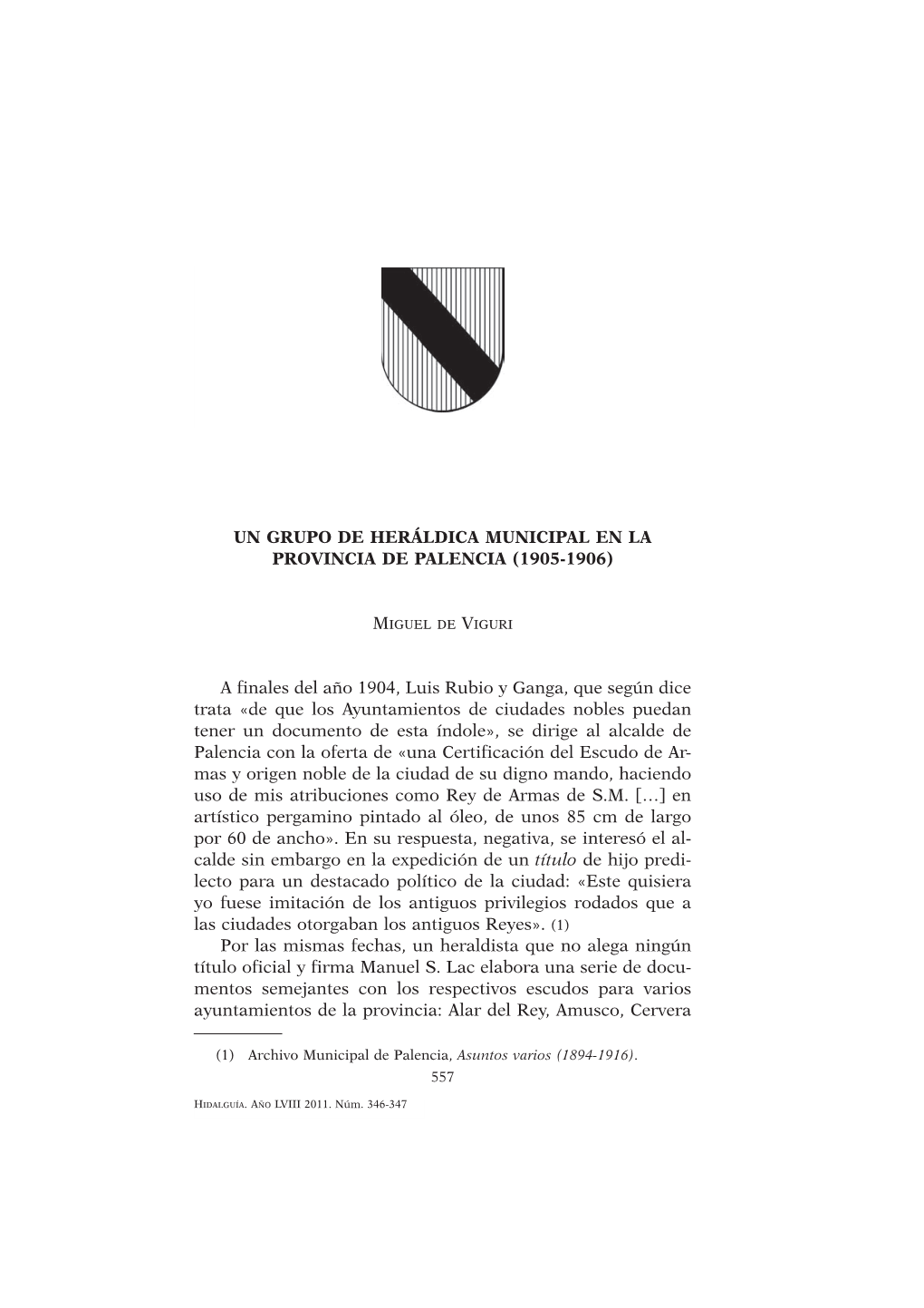 Un Grupo De Heráldica Municipal En La Provincia De Palencia (1905-1906)