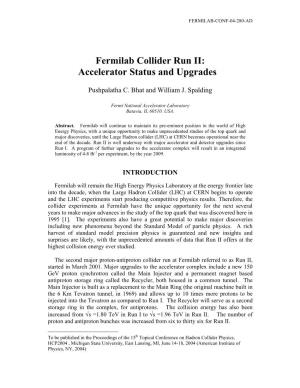 Fermilab Collider Run II: Accelerator Status and Upgrades 1