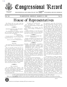 Congressional Record United States Th of America PROCEEDINGS and DEBATES of the 105 CONGRESS, SECOND SESSION