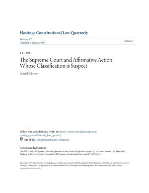 The Supreme Court and Affirmative Action: Whose Classification Is Suspect, 17 Hastings Const