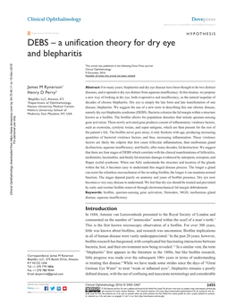 A Unification Theory for Dry Eye and Blepharitis Open Access to Scientific and Medical Research DOI