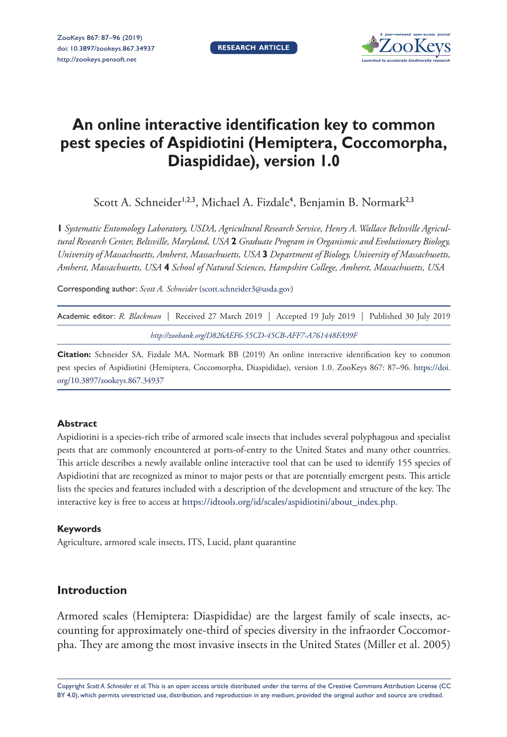 An Online Interactive Identification Key to Common Pest Species of Aspidiotini (Hemiptera, Coccomorpha, Diaspididae), Version 1.0