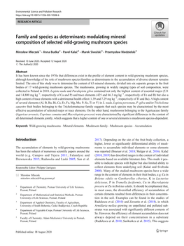 Family and Species As Determinants Modulating Mineral Composition of Selected Wild-Growing Mushroom Species