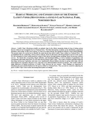 Habitat Modeling and Conservation of the Endemic Latifi's Viper