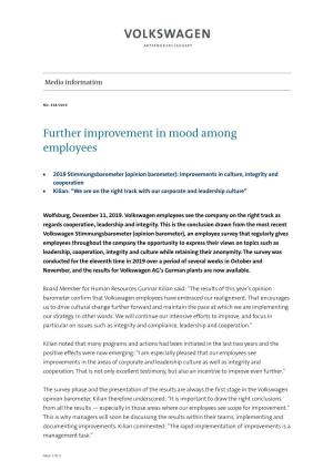 Further Improvement in Mood Among Employees