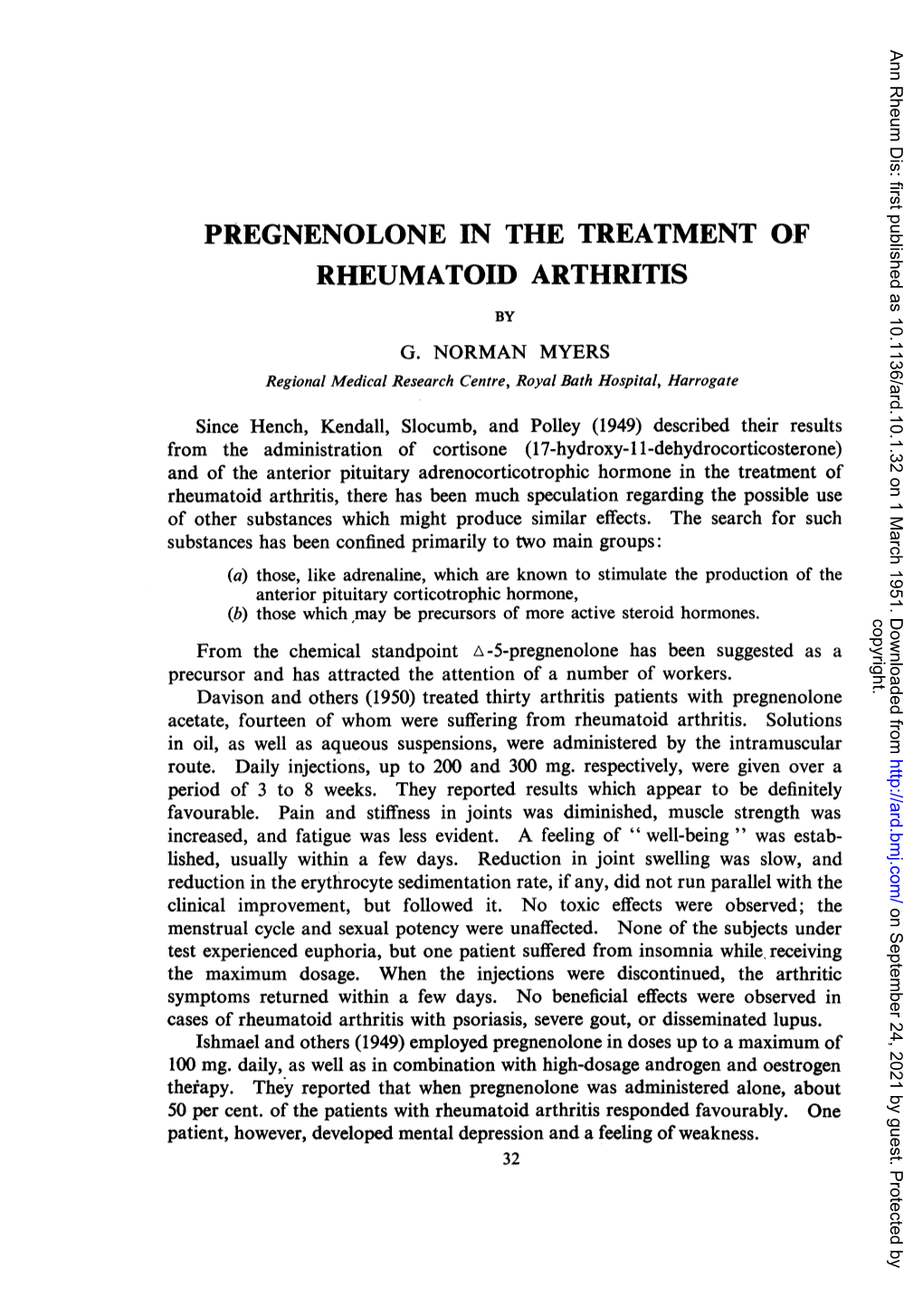 Pregnenolone in the Treatment of Rheumatoid Arthritis by G