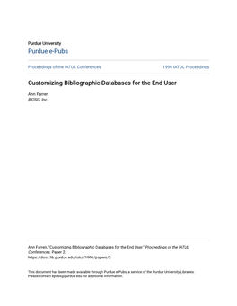 Customizing Bibliographic Databases for the End User