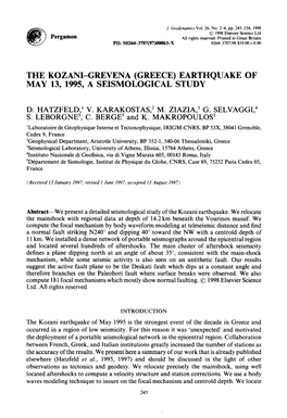 The Kozani-Grevena (Greece) Earthquake of May 13, 1995, a Seismological Study