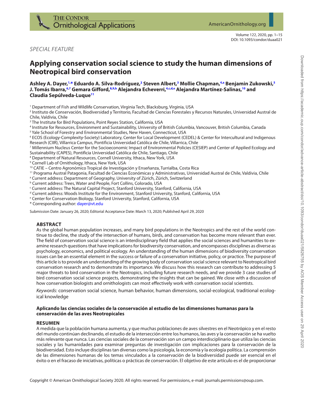 Applying Conservation Social Science to Study the Human Dimensions of Neotropical Bird Conservation Ashley A