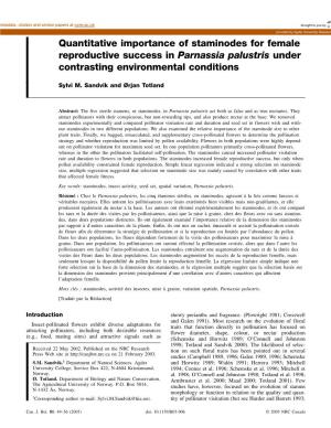 Quantitative Importance of Staminodes for Female Reproductive Success in Parnassia Palustris Under Contrasting Environmental Conditions