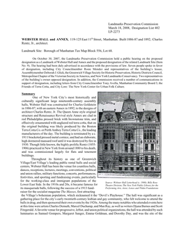 Landmarks Preservation Commission March 18, 2008, Designation List 402 LP-2273