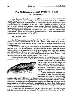 California Desert Protection Act, S.21, to the Senate in January 1992
