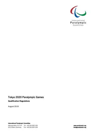 Tokyo 2020 Paralympic Games Qualification Regulations
