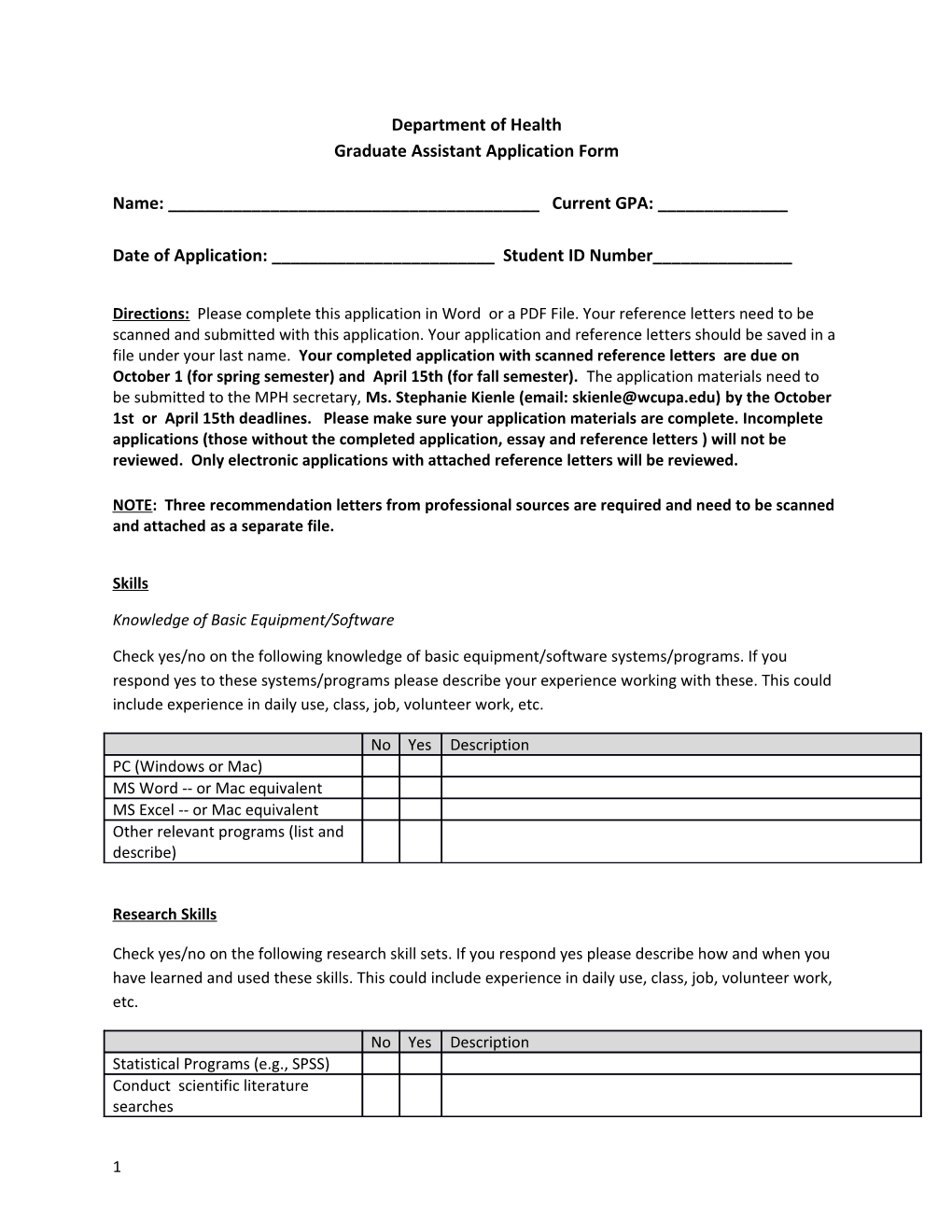 Graduate Assistant Application Form