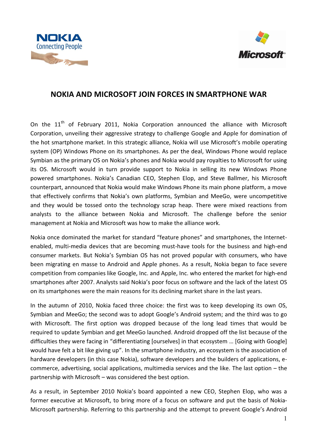 Nokia and Microsoft Join Forces in Smartphone War