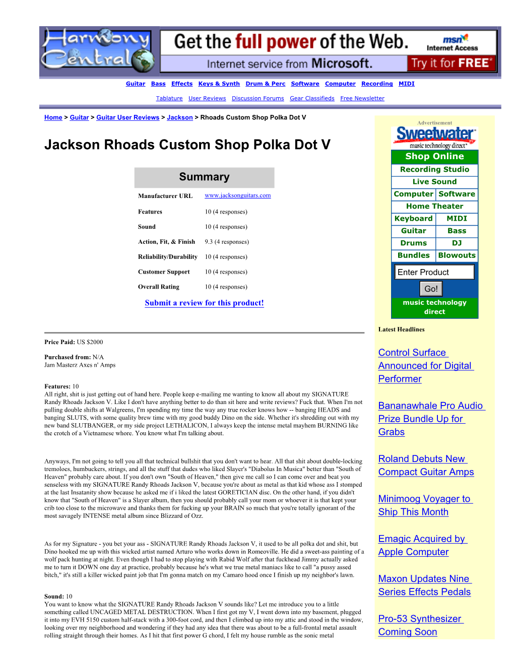 Jackson Rhoads Custom Shop Polka Dot V Shop Online Recording Studio Summary Live Sound