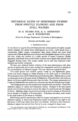 Metabolic Rates of Ephemerid Nymphs from Swiftly Flowing and from Still Waters by H