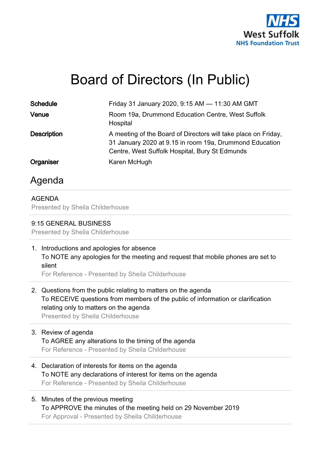 Board of Directors (In Public)