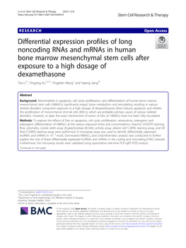 Differential Expression Profiles of Long Noncoding Rnas and Mrnas In
