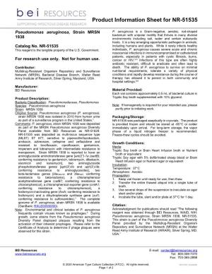 BEI Resources Product Information Sheet Catalog No. NR-51535