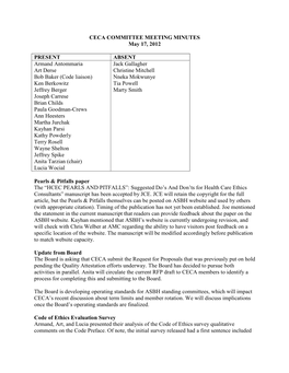 CECA COMMITTEE MEETING MINUTES May 17, 2012 PRESENT