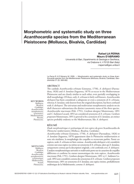 Morphometric and Systematic Study on Three Acanthocardia Species from the Mediterranean Pleistocene (Mollusca, Bivalvia, Cardiidae)