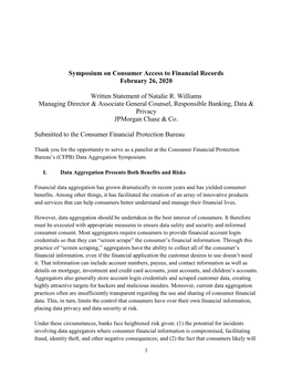 Symposium on Consumer Access to Financial Records February 26, 2020