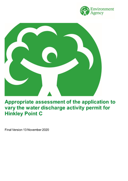 Appropriate Assessment of the Application to Vary the Water Discharge Activity Permit for Hinkley Point C