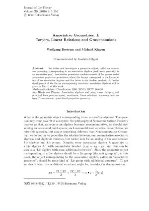 Associative Geometries. I: Torsors, Linear Relations and Grassmannians
