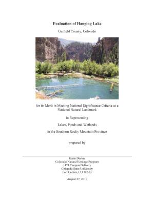 Evaluation of Hanging Lake