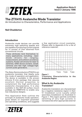 The ZTX415 Avalanche Mode Transistor an Introduction to Characteristics, Performance and Applications