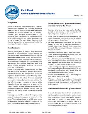 Fact Sheet Gravel Removal from Streams January 2017
