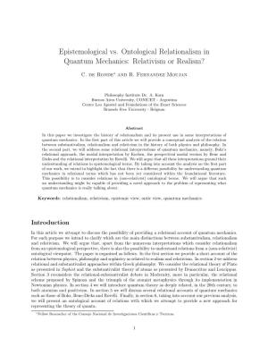 Epistemological Vs. Ontological Relationalism in Quantum Mechanics: Relativism Or Realism?